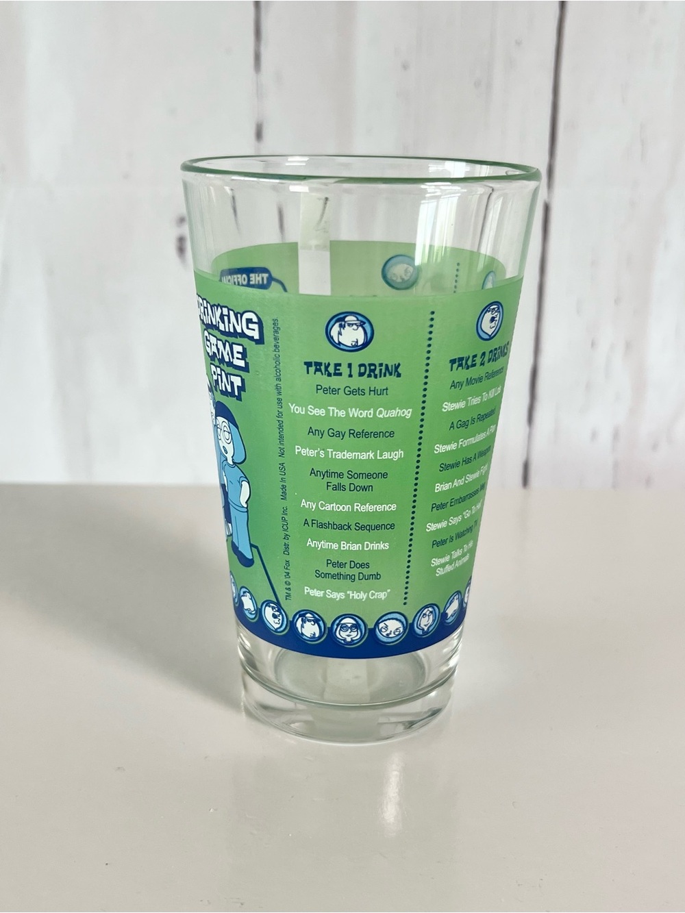 2004 The Official FAMILY GUY Drinking Game Pint Glass - Peter, Meg, Chris NWT - Picture 2 of 7